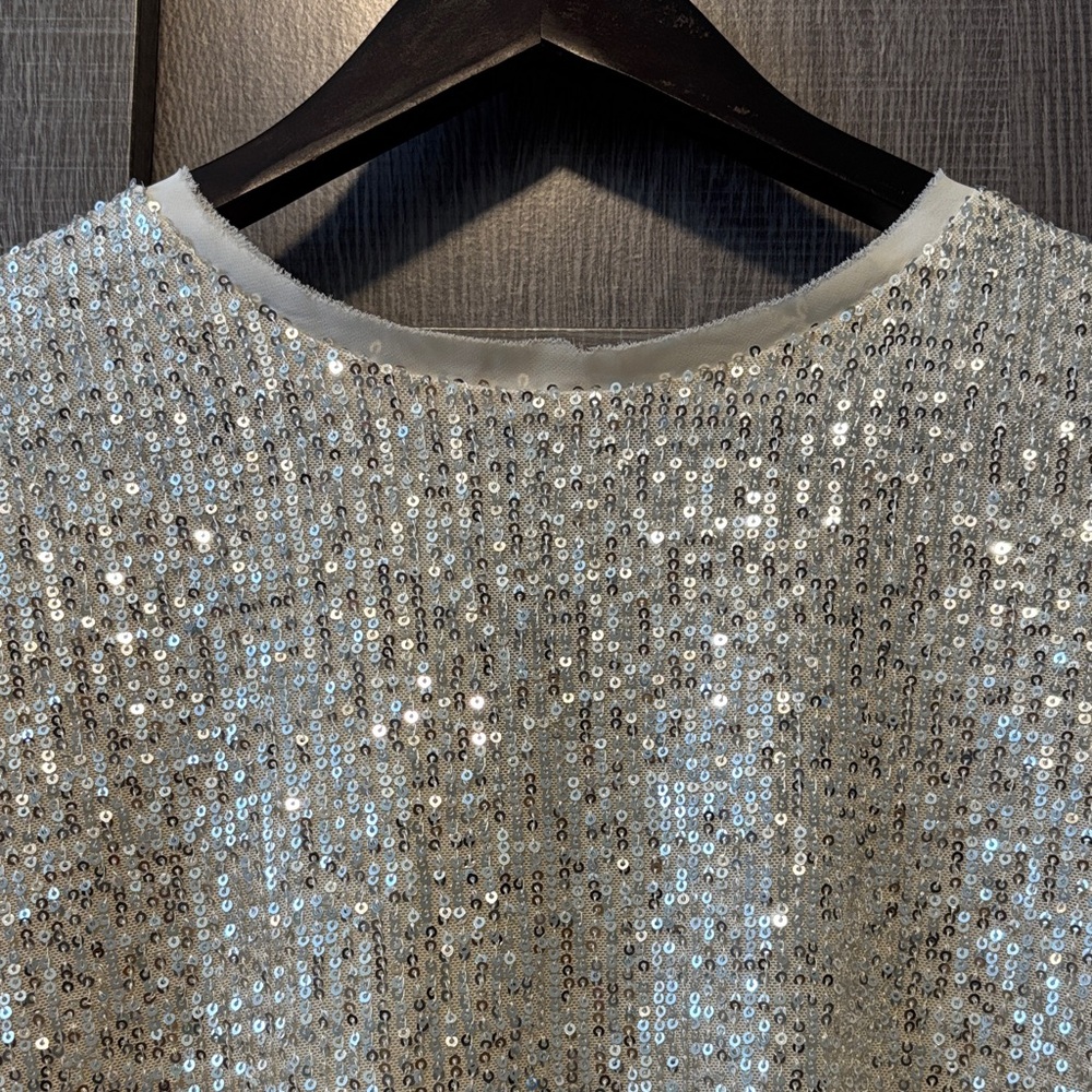 Lucy Paris Shimmering Silver Sequin Crop Top - Picture 8 of 8